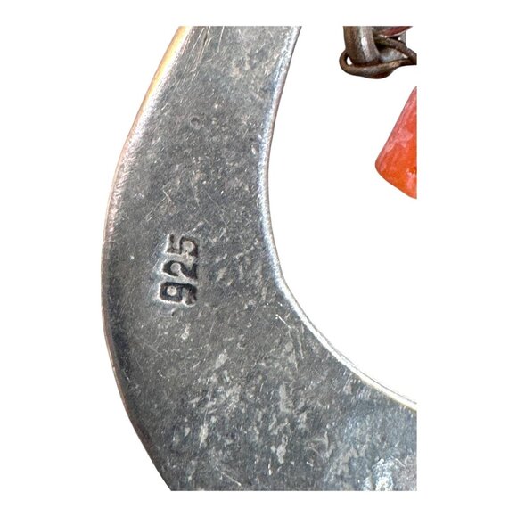 Vtg 925 Sterling Silver Clip-On Earrings Coral Beads Fish Ball Charms Souothwest - Picture 4 of 7